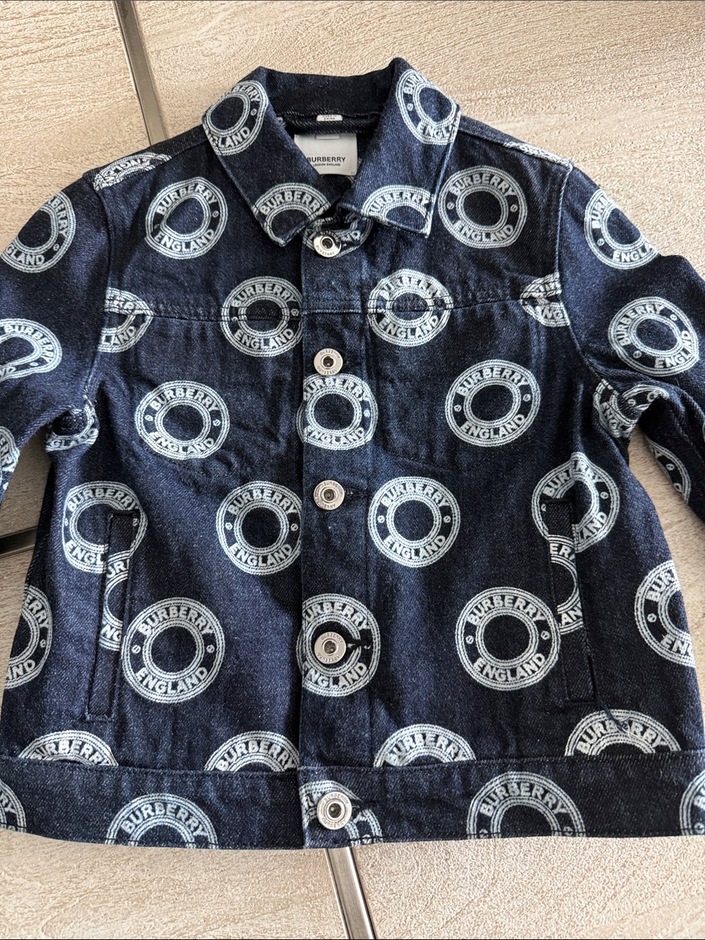 Burberry Navy Denim Jacket with White Logo Motif